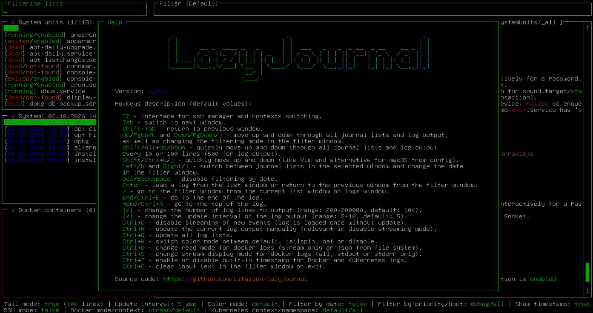 LazyJournal Shortcuts